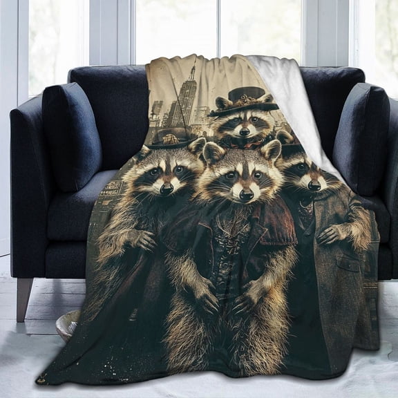 Vintage Raccoon Throw Blanket Ultra Soft Cozy Decorative Flannel Blankets for Home Bed Couch Chair Travel 50x40