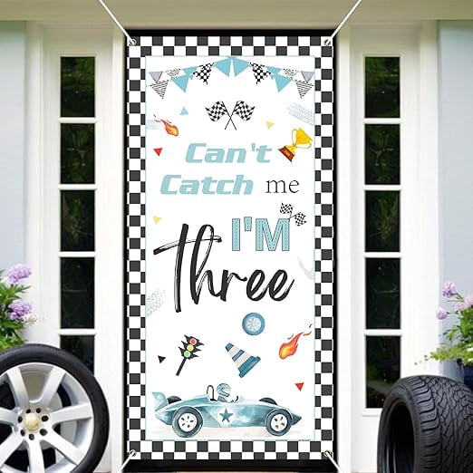 Vintage Race Car 3rd Birthday Decoration Can't Catch Me I'm 3 Door ...