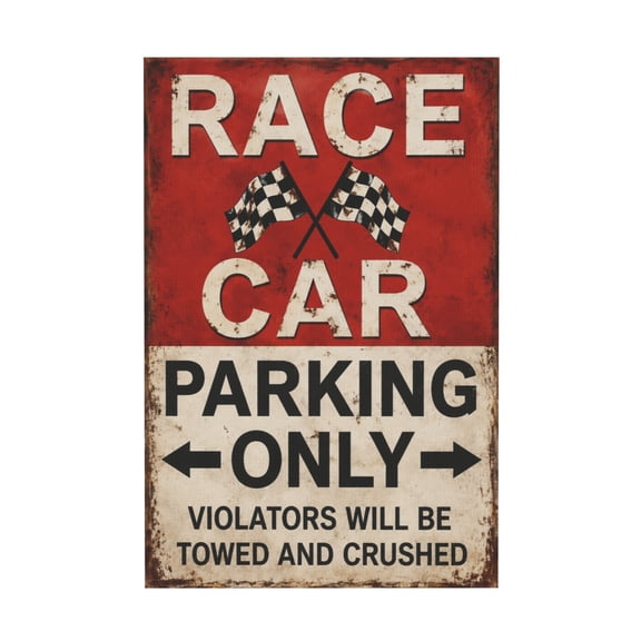 Vintage Race Car Parking Canvas Wall Art Rustic Motorsport and Man Cave Decor 12*18in
