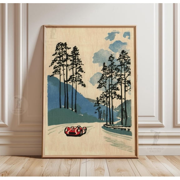 Vintage Race Car Poster Countryside Track Art Minimal Motorsport Art, Unframed Poster