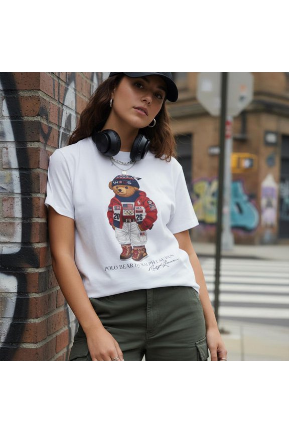 Vintage Racing Bear Shirt, USA Team Inspired Graphic Tee, Preppy Streetwear Illustration Design, Unisex Cotton T-Shirt, Size S-5XL