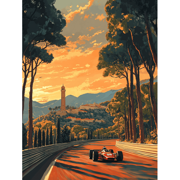 Vintage Racing Car Sunset Canvas Art Print/Wall Art Suitable for Living Room Bedroom Office Garage and Racing Themed Spaces