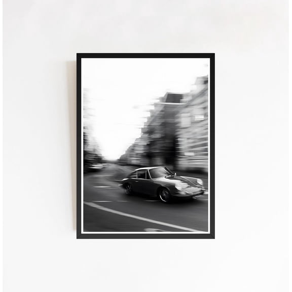 Vintage Racing Classic Sports Car Grid Line Monochromatic Automobile Art, Unframed Poster
