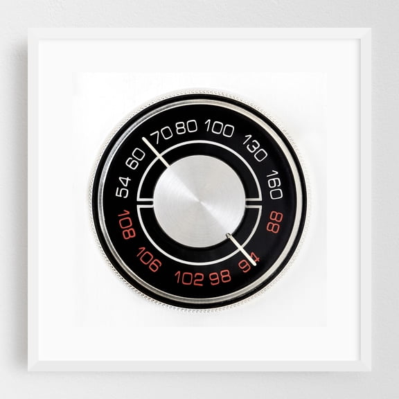 Vintage Radio Dial 2 - Photography Vintage Mid-Century Modern Retro Industrial Geometric Minimalist Kitchen Decor White Framed Wall Art Print 10 x 10 inches