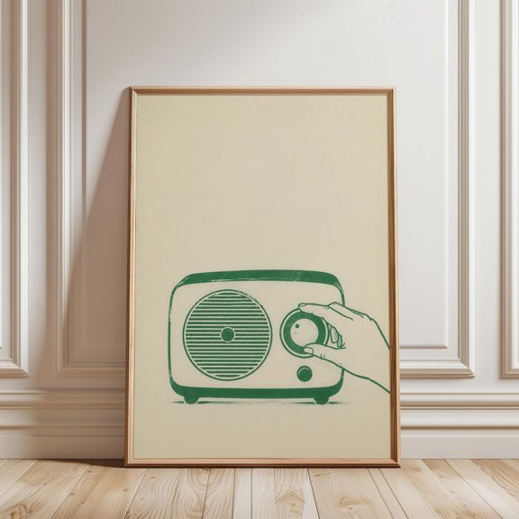 Vintage Radio Mid Century Music Minimal Green Technology Poster