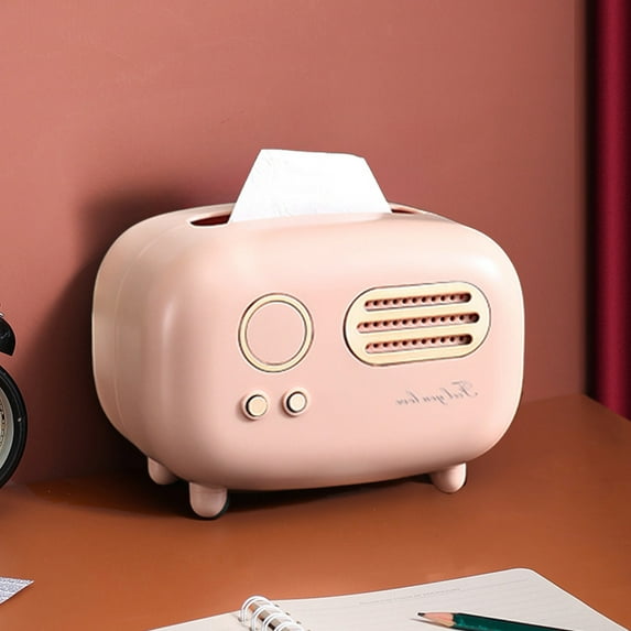 Vintage Radio Style Tissue Box Holder - Plastic Organizer with Slip-Resistant Base, Holds Standard Tissues, Decorative Storage for Home or Restaurant, Green/Red/Pink