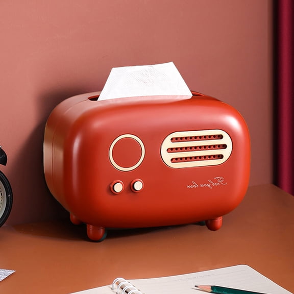 Vintage Radio Style Tissue Box, Plastic Household Organizer for Tissue, Remote Control, and Small Items, Multi-Compartment Tissue Box for Living Room and Office