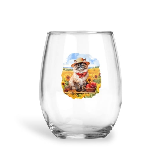 Vintage Ragdoll Say Hello Mother's Day Summer Sunflower Field 15oz Stemless Wine Glass Mug Cat Lover Kitten Owner Gifts Idea Wine Glasses Cup - 12005
