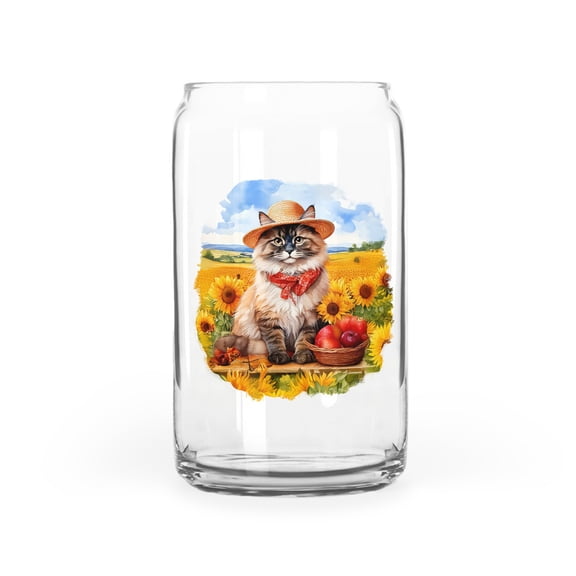 Vintage Ragdoll Say Hello Mother's Day Summer Sunflower Field 16oz Glass Cup Mug Cat Lover Kitten Owner Gifts Idea Glass Can - 12005