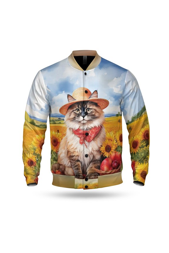 Vintage Ragdoll Say Hello Mother's Day Summer Sunflower Field All Over Print 3D Baseball Jacket Cat Lover Kitten Owner Gifts Idea Bomber Jacket Softball - 12005