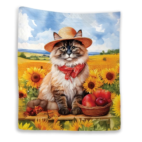 Vintage Ragdoll Say Hello Mother's Day Summer Sunflower Field Quilt Blanket Cat Lover Kitten Owner Gifts Idea Cozy Comforter Throw Blanket - 12005