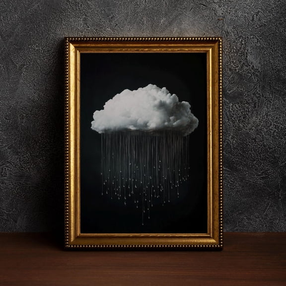 Vintage Rain Cloud,Celestial Cloud Art,Night Art,Vintage Landscape,Black & White Cloud,Night Sky,Dark Academia Cloud, 16x24 UNFRAMED