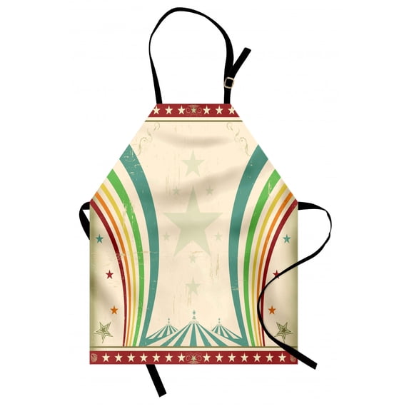 Vintage Rainbow Apron Old School Circus Tents Design with Stars and Curved Lines Advertisement, Unisex Kitchen Bib Apron with Adjustable Neck for Cooking Baking Gardening, Multicolor, by Ambesonne