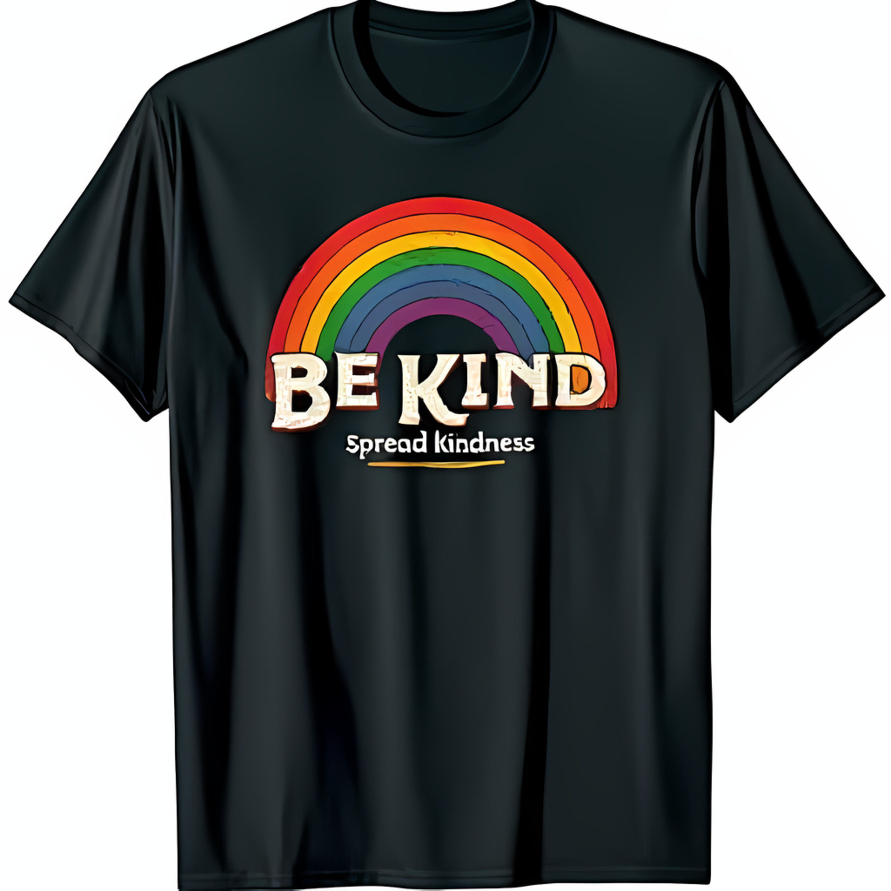 Vintage Rainbow Arch Black TShirt Be Kind & Spread Kindness Design