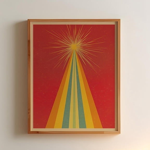 Vintage Rainbow Beam Pyramid Sun Art Poster Art Deco Style Folk Art Illustration Spiritual Print Wall Art Vibrant Tones Bedroom Decor UNFRAMED PAPER POSTER, Home Decor