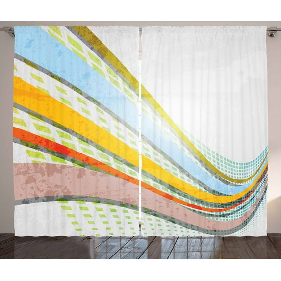 Ambesonne Vintage Rainbow Curtains 2 Panel Set, Curved Stripes, 108" x 84", Multicolor