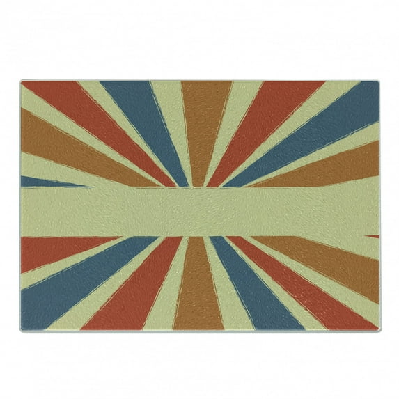 Vintage Rainbow Cutting Board, Hand Drawn Style Burst of Colorful Sunbeams with Grunge Effect Retro Design, Decorative Tempered Glass Cutting and Serving Board, Small Size, Multicolor, by Ambesonne