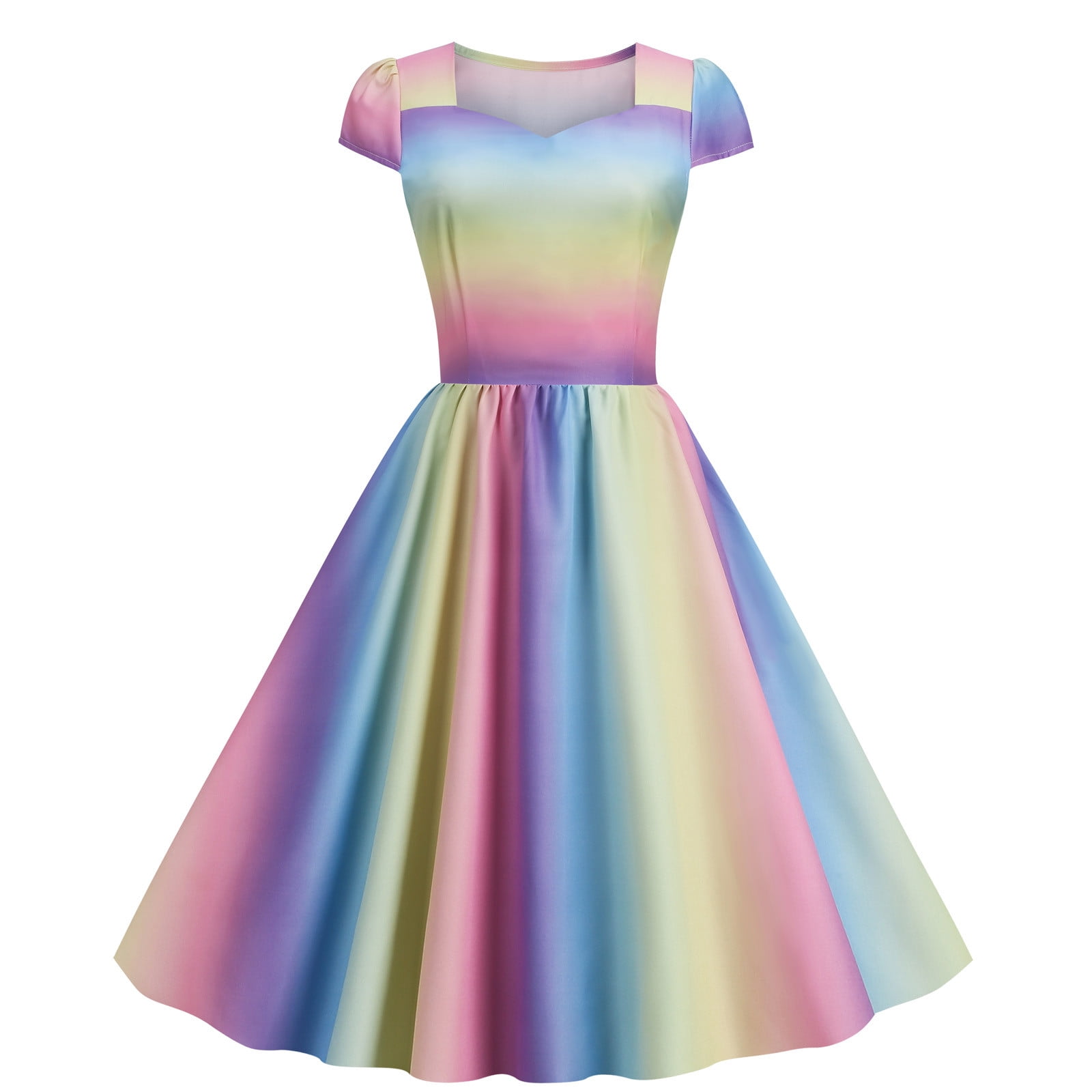 Vintage Rainbow Gradient Dress for Women Cap Sleeve Pleated Flowy Midi Dress Casual Square Neck Swing Party Dresses - Walmart.com Vintage Rainbow Gradient Dress for Women Cap Sleeve Pleated Flowy Midi Dress Casual Square Neck Swing Party Dresses - Walmart.com