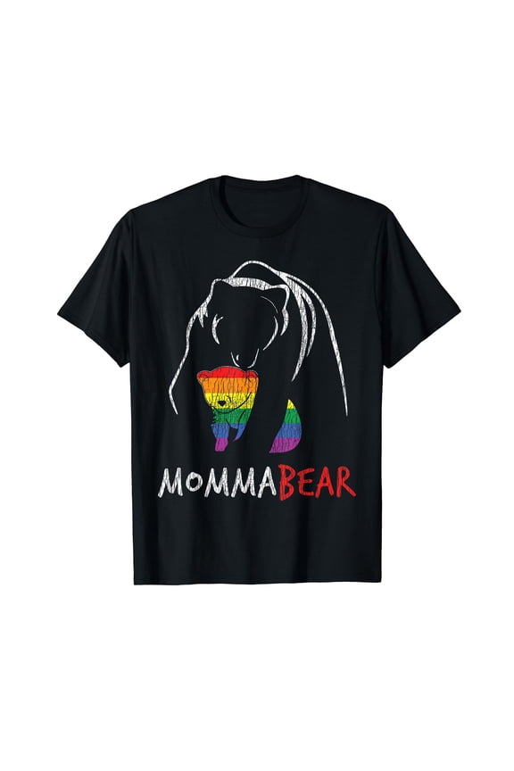 Vintage Rainbow Mama Bear Hug Love Support Parent Pride LGBT Unisex T-Shirt LGBTQ Momma Bear