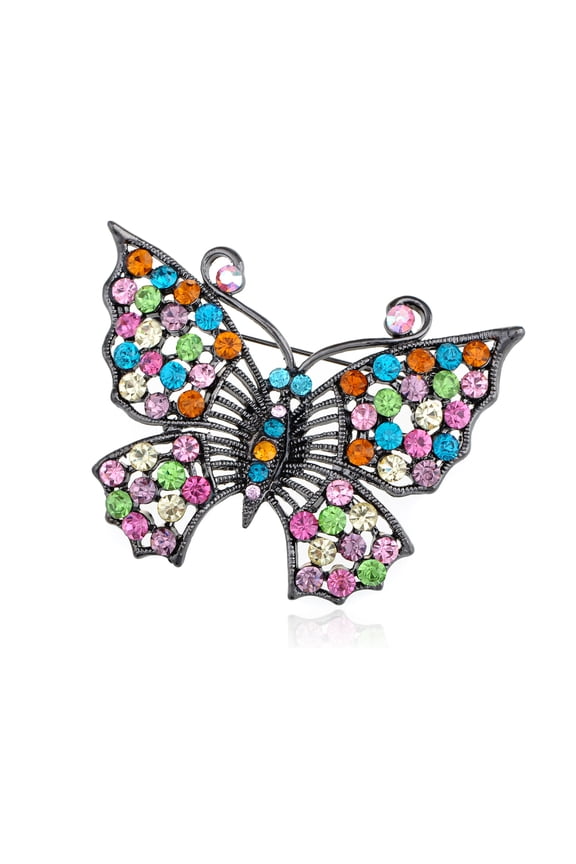 Vintage Rainbow Pastel Crystal Rhinestone Butterfly Insect Wedding Prom Easter Pin Brooch