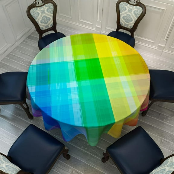 Vintage Rainbow Round Tablecloth 60 Inch Colorful Plaid Design, Ideal for Dining Rooms, Kitchen, Patio, Birthday Parties, Holiday, Wedding, Indoor Outdoor Events