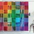 thumbnail image 1 of Vintage Rainbow Shower Curtain, Plaid Art Pattern with Abstract Colorful Squares and Paint Smears Design, Fabric Bathroom Set with Hooks, 69W X 84L Inches Extra Long, Multicolor, by Ambesonne, 1 of 3
