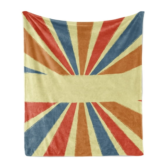 Vintage Rainbow Soft Flannel Fleece Blanket, Hand Drawn Style Burst of Colorful Sunbeams with Grunge Effect Retro Design, Cozy Plush for Indoor and Outdoor Use, 50" x 70", Multicolor, by Ambesonne