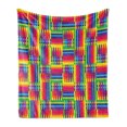 thumbnail image 1 of Vintage Rainbow Soft Flannel Fleece Blanket, Horizontal and Vertical Short Lines Vibrant Colored Mosaic Striped Pattern, Cozy Plush for Indoor and Outdoor Use, 50" x 70", Multicolor, by Ambesonne, 1 of 5