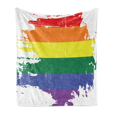 Vintage Rainbow Soft Flannel Fleece Throw Blanket, Colorful Grunge LGBT Flag Design Worn out Stripes of Paint Gay Culture, Cozy Plush for Indoor and Outdoor Use, 70" x 90", Multicolor, by Ambesonne