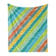 thumbnail image 1 of Vintage Rainbow Soft Flannel Fleece Throw Blanket, Diagonal Stripes with Grunge Effect Funky and Geometric Weathered Look, Cozy Plush for Indoor and Outdoor Use, 70" x 90", Multicolor, by Ambesonne, 1 of 6