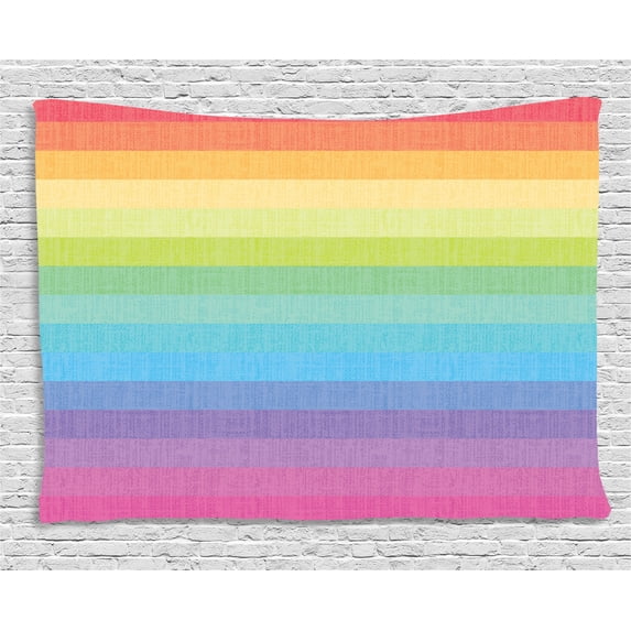 Vintage Rainbow Tapestry, Vintage Abstract Lines with Rainbow Colors Grunge Old Fashioned Stripes, Wall Hanging for Bedroom Living Room Dorm Decor, 80W X 60L Inches, Multicolor, by Ambesonne