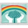 thumbnail image 1 of Vintage Rainbow Tapestry, Tree Silhouette Between Human Hands Protecting Nature Theme Growth Ecology, Wall Hanging for Bedroom Living Room Dorm Decor, 80W X 60L Inches, Multicolor, by Ambesonne, 1 of 2
