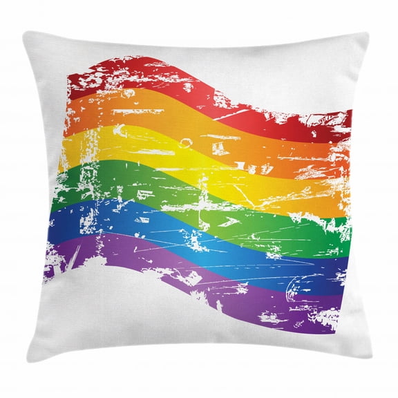 Vintage Rainbow Throw Pillow Cushion Cover, Grunge Style Gay Pride Flag LGBT Community Themed Antique Rainbow Stripes, Decorative Square Accent Pillow Case, 24 X 24 Inches, Multicolor, by Ambesonne