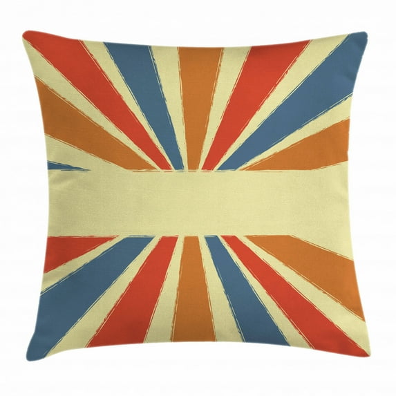 Vintage Rainbow Throw Pillow Cushion Cover, Hand Drawn Style Burst of Colorful Sunbeams with Grunge Effect Retro Design, Decorative Square Accent Pillow Case, 20 X 20 Inches, Multicolor, by Ambesonne