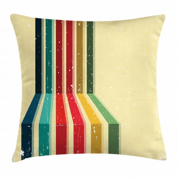 Vintage Rainbow Throw Pillow Cushion Cover, Vertical Colored Stripes with Grunge Effect on a Pale Yellow Background, Decorative Square Accent Pillow Case, 24 X 24 Inches, Multicolor, by Ambesonne