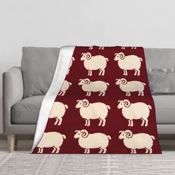 Vintage Ram Animal Pattern Soft Fleece Throw Blanket, Rustic Home Decor for Sofa Bed