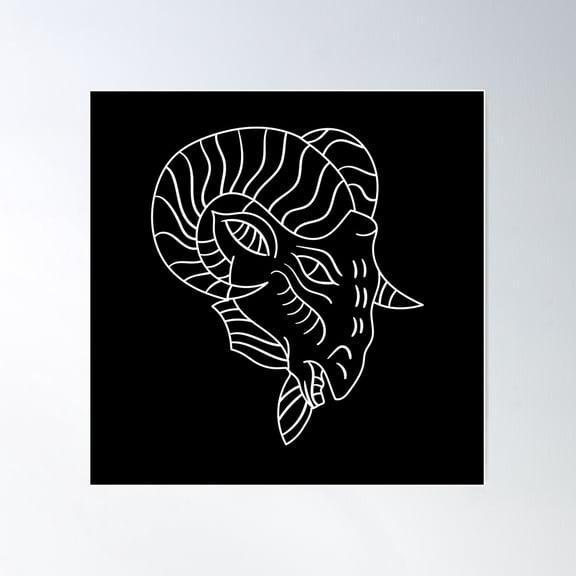 Vintage Ram Line Art Illustration Poster Wall Art, Modern Wall Decor For Living Room Bedroom, 24x24 UNFRAMED