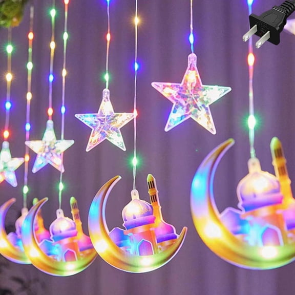 Vintage Ramadan String Light,Eid Mubarak Moon Star LED String Light,Battery Operated Eid Mubarak Fairy Strings Lights,Castle Lantern Lights for Home,Mantle,Window,Tree,Bedroom,Classroom Decor