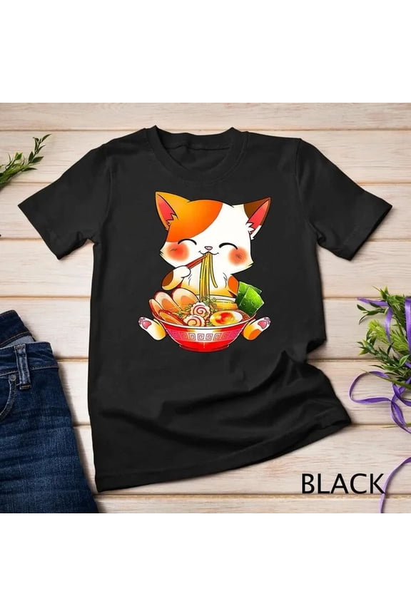Vintage Ramen Cat Neko Anime Kawaii Japanese Merch Gifts Girls Women Unisex T-Shirt Longbirthday Gifts