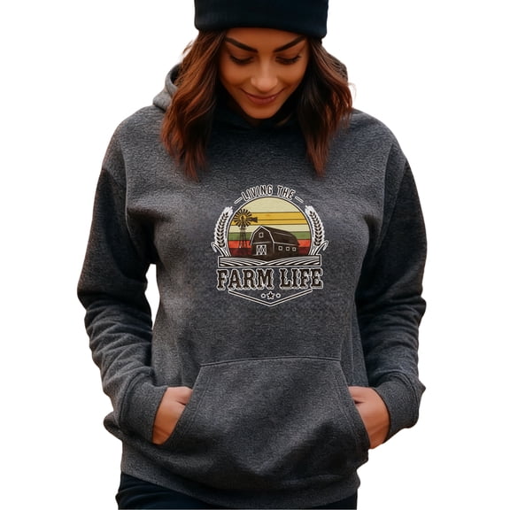 Vintage Ranch Living Graphic Hoodie for Women and Men, Unisex Cozy Pullover Sweatshirt, Vintage Country Farmhouse Style Top, Casual Outfit Gift for Farmers and