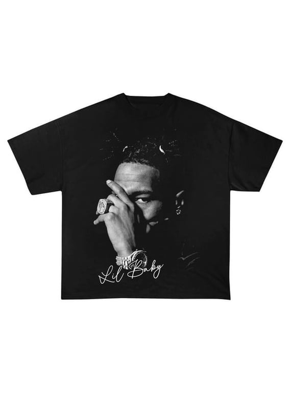 Vintage Rap Tee Lil Baby, Hip Hop Graphic Print T-Shirt, Merch T Shirt Lil Baby Oversized Heavy Cotton Tee Shirt