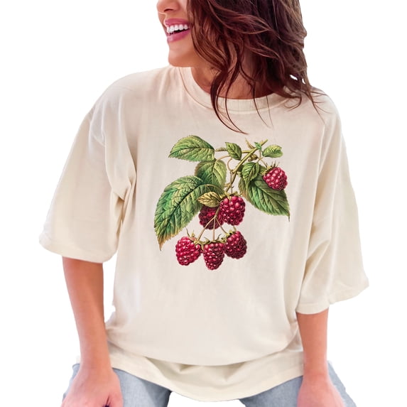 Vintage Raspberry Illustration T-Shirt, Botanical Art Tee, Nature Lover Gift, Garden Themed Shirt, Unique Graphic Tee, Gift for Her, Gift, Ivory Comfort Colors T-Shirt, 2XL