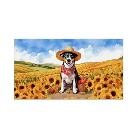 Vintage Rat Terrier Says Hello Mother's Day Summer Sunflower Field Doormat Ratty Dog Lover Indoor Outdoor Welcome Mat - 12005
