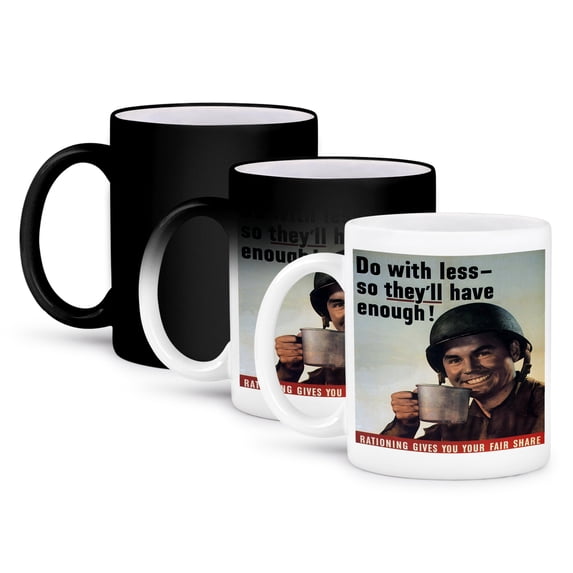 3dRose, Vintage Rationing Gives You Your Fair Share War Poster, 11oz Magic Transforming Mug
