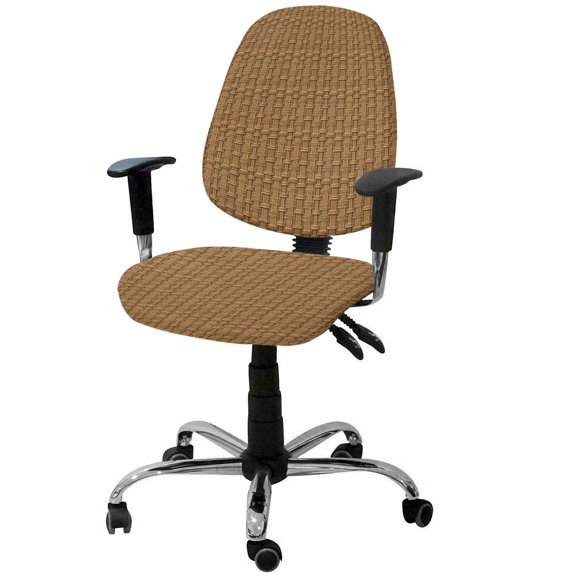 Vintage Rattan 2 Pieces Computer Office Chair Covers Set,Stretchable Desk Rotating Chair Seat Cushion Slipcover Back Covers,Minimalist Abstract Wicker Texture Brown Slipcover Back Covers Protectors