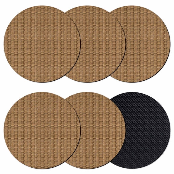 Vintage Rattan Coasters Set of 6, Absorbent Coasters for Drinks, Minimalist Abstract Wicker Texture Brown Coaster for Desk Coffee Table Protection, Home Decor House Warming Gifts 4"