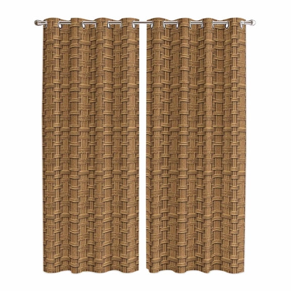 Vintage Rattan Kitchen Curtains Window Panels, Minimalist Abstract Wicker Texture Brown Insulated Window Treatment Curtain, Grommet Curtains for Bedroom/Living Room/Bathroom, 2 Piece 42"Wx84"L