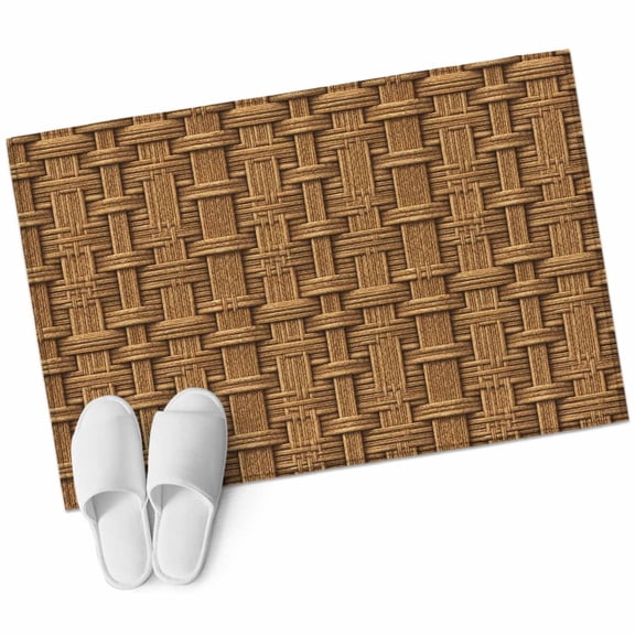 Vintage Rattan Large Area Rugs for Bedroom Living Room, Soft Non Slip Carpet Bedside Rug, Minimalist Abstract Wicker Texture Brown Rectangular Floor Cover Kitchen Accent Rug 2'x3' for Office