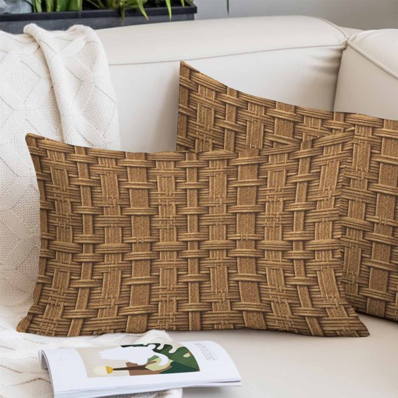 Vintage Rattan Pillow Covers 12"x20", Minimalist Abstract Wicker Texture Brown Soft Brushed Microfiber Breathable Throw Pillow Covers, Pillowcase with Zipper for Couch Sofa Bedroom Living Room