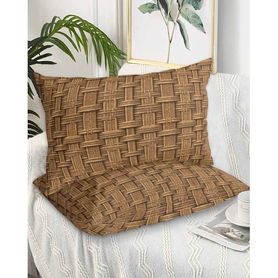 Vintage Rattan Queen Pillow Cases Set of 2 - Microfiber Bed Throw Pillow Covers, Minimalist Abstract Wicker Texture Brown Decorative Lumbar Pillow Cover with Envelope Closure for Sofa/Travel 20"x30"